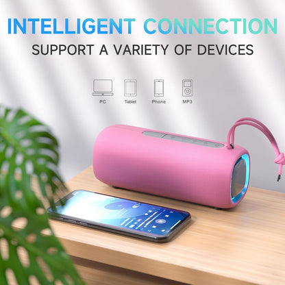 Portable Bluetooth Speaker, Wireless Bluetooth Speaker with Clear Loud Stereo Sound, IPX5 Waterproof Speakers with RGB Lights, BT5.3, Long Playtime, TWS Pairing for Home Outdoor Party Beach Travel