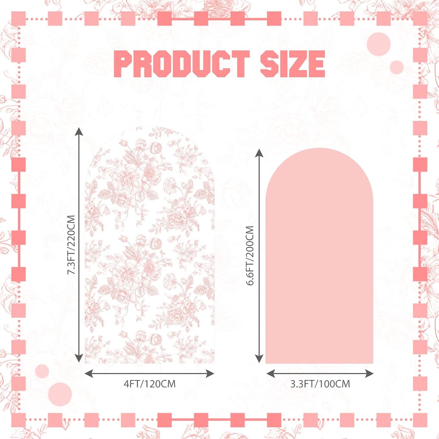 Tegeme 2 Set Pink Floral Arch Cover 7.2ft 6.6ft Party Stretchy Backdrop Cover for Wedding Birthday Tea Party Bridal Showers, Baby Showers Ceremony Banquet Decor