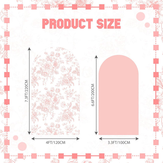 Tegeme 2 Set Pink Floral Arch Cover 7.2ft 6.6ft Party Stretchy Backdrop Cover for Wedding Birthday Tea Party Bridal Showers, Baby Showers Ceremony Banquet Decor