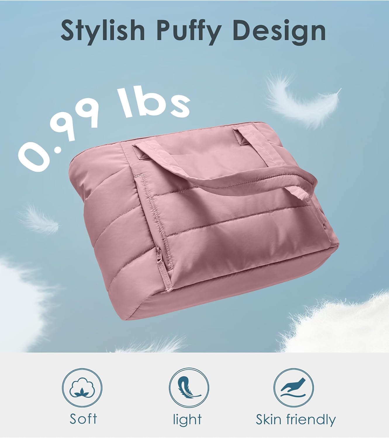 Uselike Tote Bag for Women with Zipper, Quilted Puffer Tote Bag with Compartments, Lightweight Puffy Work Bags for Women