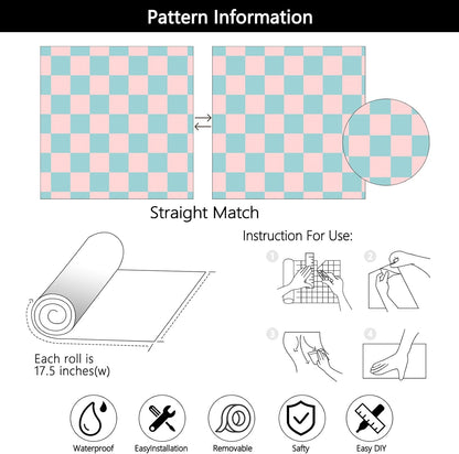 YENHOME Pink Blue Checkered Peel and Stick Wallpaper 70s Retro Pastel Plaid Removable Wallpaper 17.5"X118" Mid Century Rental Friendly Geometric Wall Paper for Bedroom Bathroom Accent Wall Cabinets