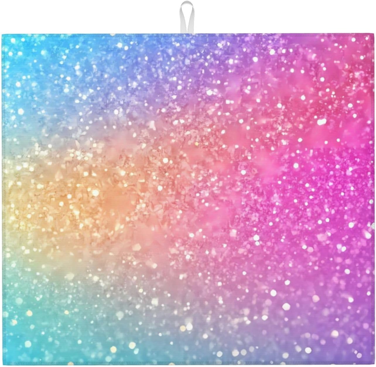 Fun Rainbow Pink (1) Print Microfiber Dish Drying Mat for Kitchen Counter 16x18 in Super Absorbent Drying Pad for Countertops, Sinks, Draining Racks with Hanging