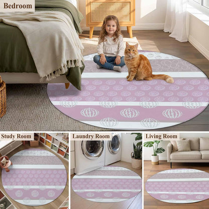 Round Area Rugs Farm Fruit Strawberries Peach Watermelon Lemon Pink Striped Washable Rugs Absorbent Non-Slip Indoor Circle Carpet for Living Room Bedroom Dining Room Entryway 5ft