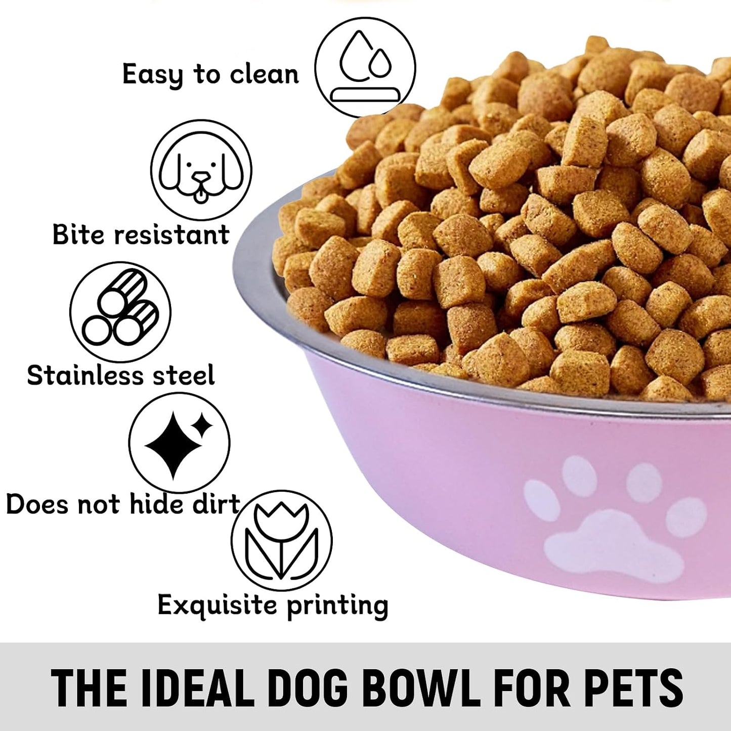 kathson 2 Pack Stainless Steel Dog Bowls,6" Spill Proof Metal Dog Food Bowls,Nonslip Rubber Bottom Pet Food and Water Bowl Set,Puppy Dishes Feeder for Medium Small Dogs,Pink