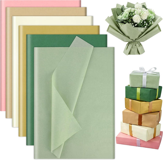 120 Sheets Sage Green Tissue Paper 20 x 14in Colorful Wrapping Paper for Gift Bags Gold Pink Olive Green Assorted Art Tissue Papers Bulk for Birthday Baby Shower Wedding Bridal Party DIY Crafts Decor