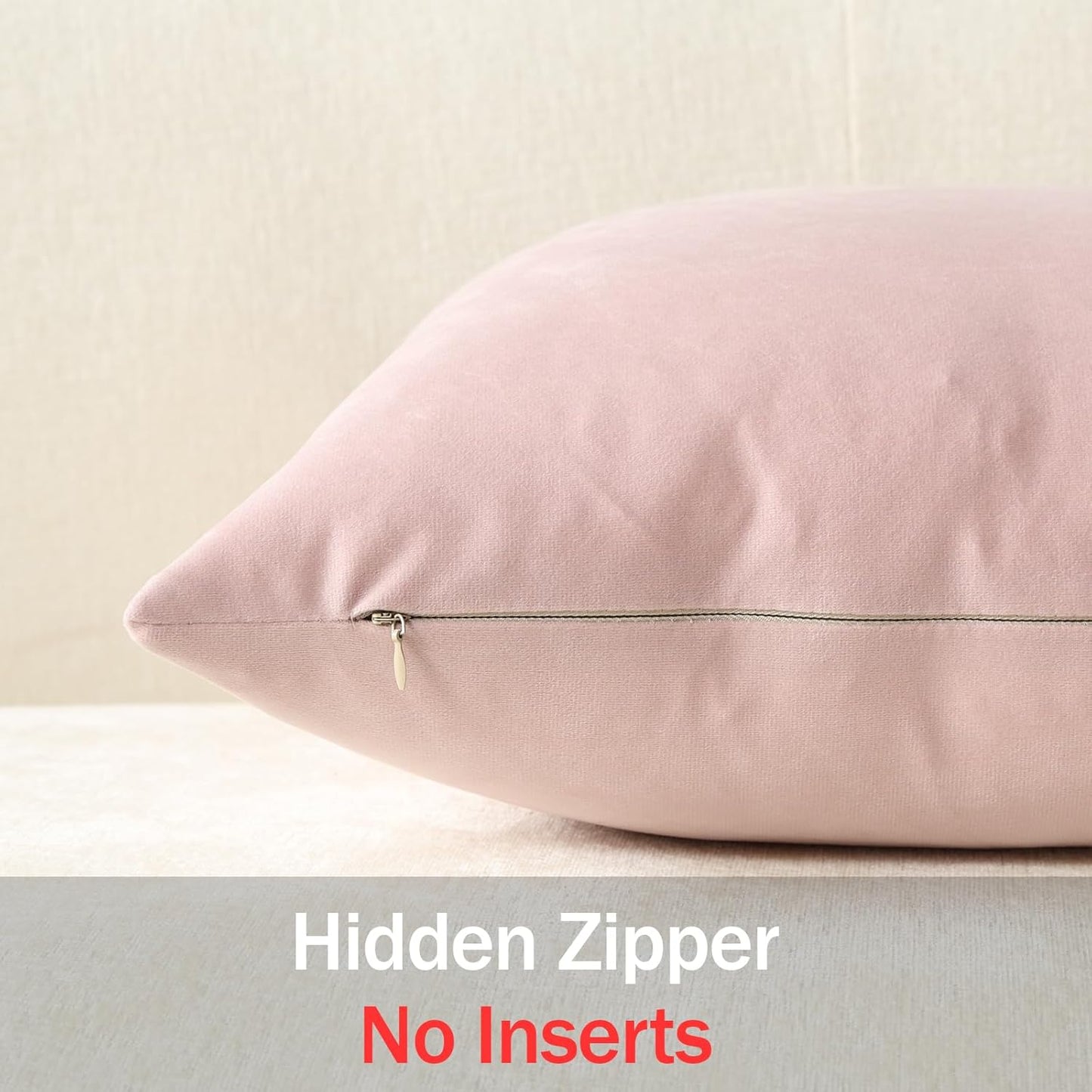 DEZENE Throw Pillow Covers 16x16 Light Pink: Pack of 2 Cozy Soft Velvet Square Modern Luxury Decorative Throw Pillow Cases for Sofa Couch Living Room Bed Home Decor