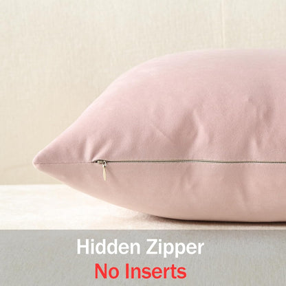 DEZENE Throw Pillow Covers 16x16 Light Pink: Pack of 2 Cozy Soft Velvet Square Modern Luxury Decorative Throw Pillow Cases for Sofa Couch Living Room Bed Home Decor