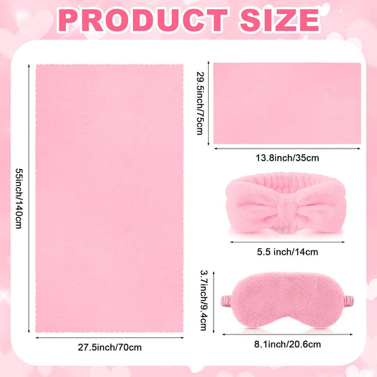 Tigeen 24 Pcs Sleepover Party Supplies for Girls Include 6 Bath Towels 6 Towels 6 Bow Spa Headband 6 Sleep Eye Mask with Mesh Bags for Spa Slumber Bachelorette Wedding Birthday Party(Pink)