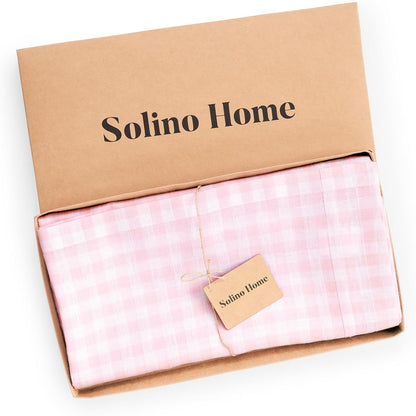 Solino Home Linen Gingham Tablecloth 60 x 120 Inch - 100% Pure Linen Checkered Marshmellow Pink Table Cloth for Rectangle Tables - Machine Washable Tablecloth for Summer