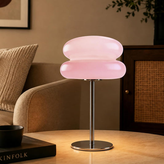 Bedroom Mushroom lamp, Medieval Modern Bedside Table lamp, dimmable Retro Egg Tart Headlight, Unique Home Mushroom Decoration Aesthetic Lovely Living Room Desk lamp (Pink)