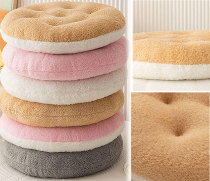 Comfortable Square and Round Artificial Lambswool Chair Pads,Soft Fluffy Chair Seat Cushion Plush Cushions Seat Pad for Home Office Meditation (17 inch(45cm), Round-Pink&White)