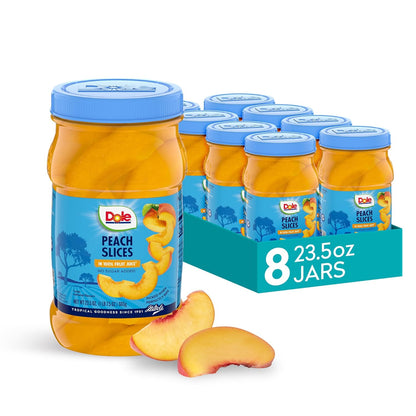 Dole Sliced Peaches in 100% Fruit Juice - Dole Resealable Fruit Jars - Rich Source of Vitamin C - 23.5 oz - 8 Pack