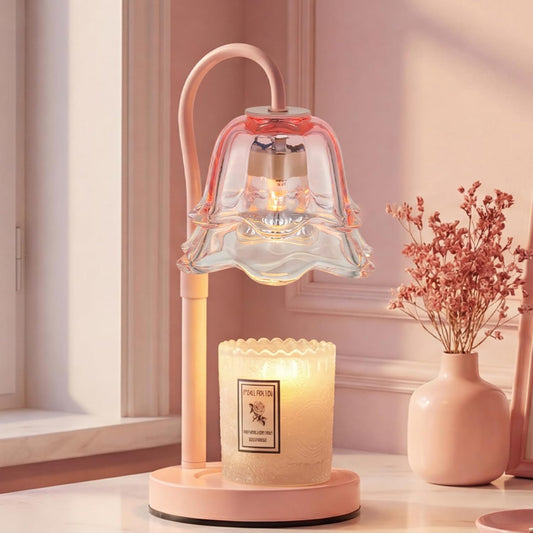 Candeldo Candle Warmer Lamp with Timer: Pink Flower Candle Warming Lamp with 2 Bulbs Height Adjustable Wax Warmer Dimmable Coquette Preppy Room Home Decor for Women
