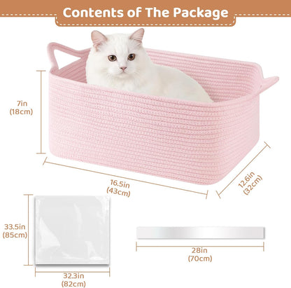 OIASKET Large Empty Gift Baskets for Baby Shower, 16.5" L x 12.6" W x 7" H Cute Woven Storage Basket with Gift Bags and Ribbons, Small Rope Toy Basket with Handles, Cat Dog Pet Toy Organizer - Pink