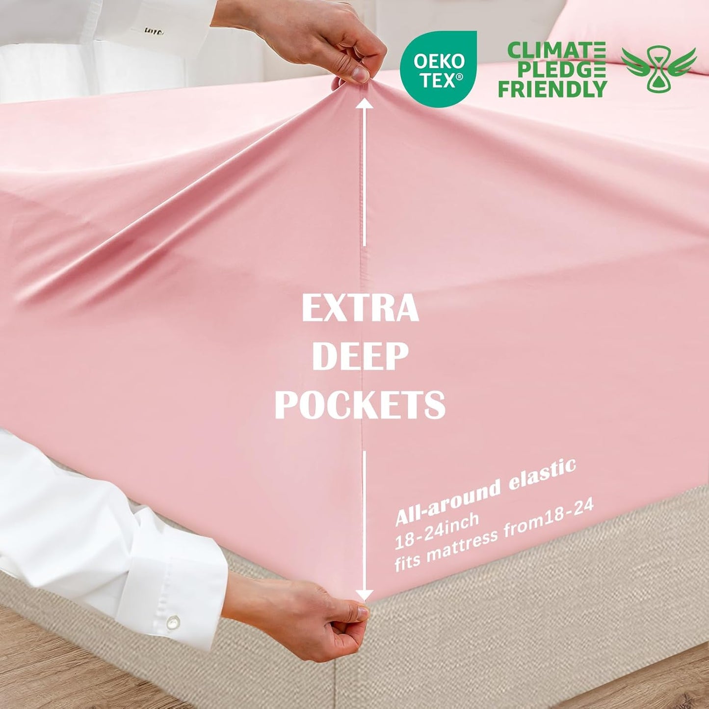 6 Piece Queen Sheet Set – Breathable & Cooling Bedding Set with 18-24 Inch Deep Pockets - 1 Flat & 1 Fitted Sheet & 4 Pillowcases（Queen Baby Pink