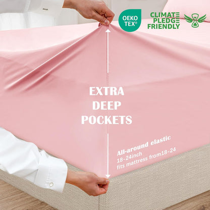 6 Piece Queen Sheet Set – Breathable & Cooling Bedding Set with 18-24 Inch Deep Pockets - 1 Flat & 1 Fitted Sheet & 4 Pillowcases（Queen Baby Pink