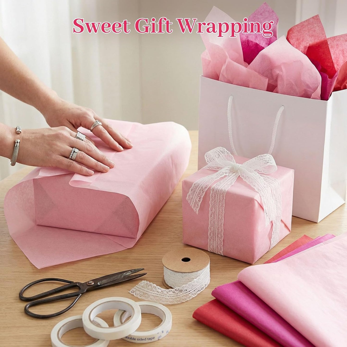 Koogel 112 Sheets Pink Tissue Paper, 20x14 Inch Red Tissue Paper for Gift Bags Bulk Crafts Wrapping DIY Project