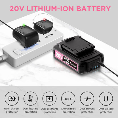 AVID POWER 20V Cordless Drill Set for Home DIY & Beginner Projects - Lightweight Power Drill with Battery Charger & 22 Bits, Variable Speed, 3/8" Keyless Chuck, Ideal for Furniture Assembly (Pink)