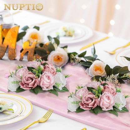 NUPTIO Flower Ball Arrangement Bouquet - 2 Pcs 9.5 inch Diameter Dusty Rose Pink White Fake Flowers Roses Balls for Centerpieces Tables - Artificial Rose for Wedding Centerpiece Table Decorations