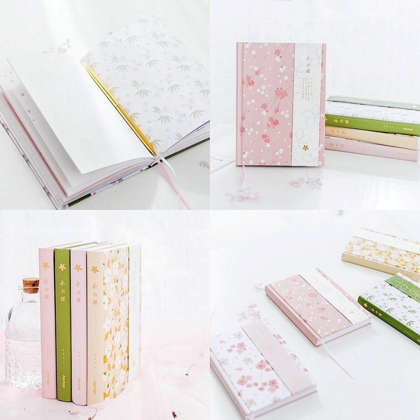 A5 Pink Hardcover Notebook Journal,Sakura Grid Diary Book Premium Paper 5.1X 7 in,226 Pages,Horizontal Line Journal for Women Girls Students Work Home School