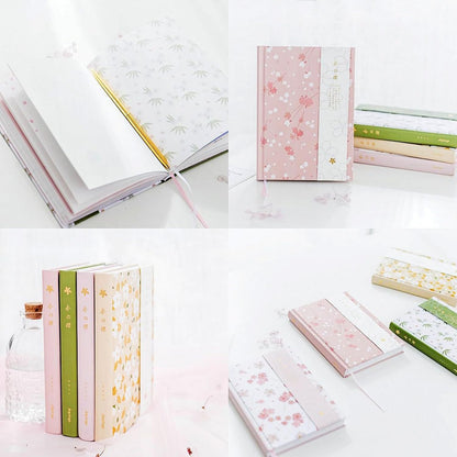 A5 Pink Hardcover Notebook Journal,Sakura Grid Diary Book Premium Paper 5.1X 7 in,226 Pages,Horizontal Line Journal for Women Girls Students Work Home School