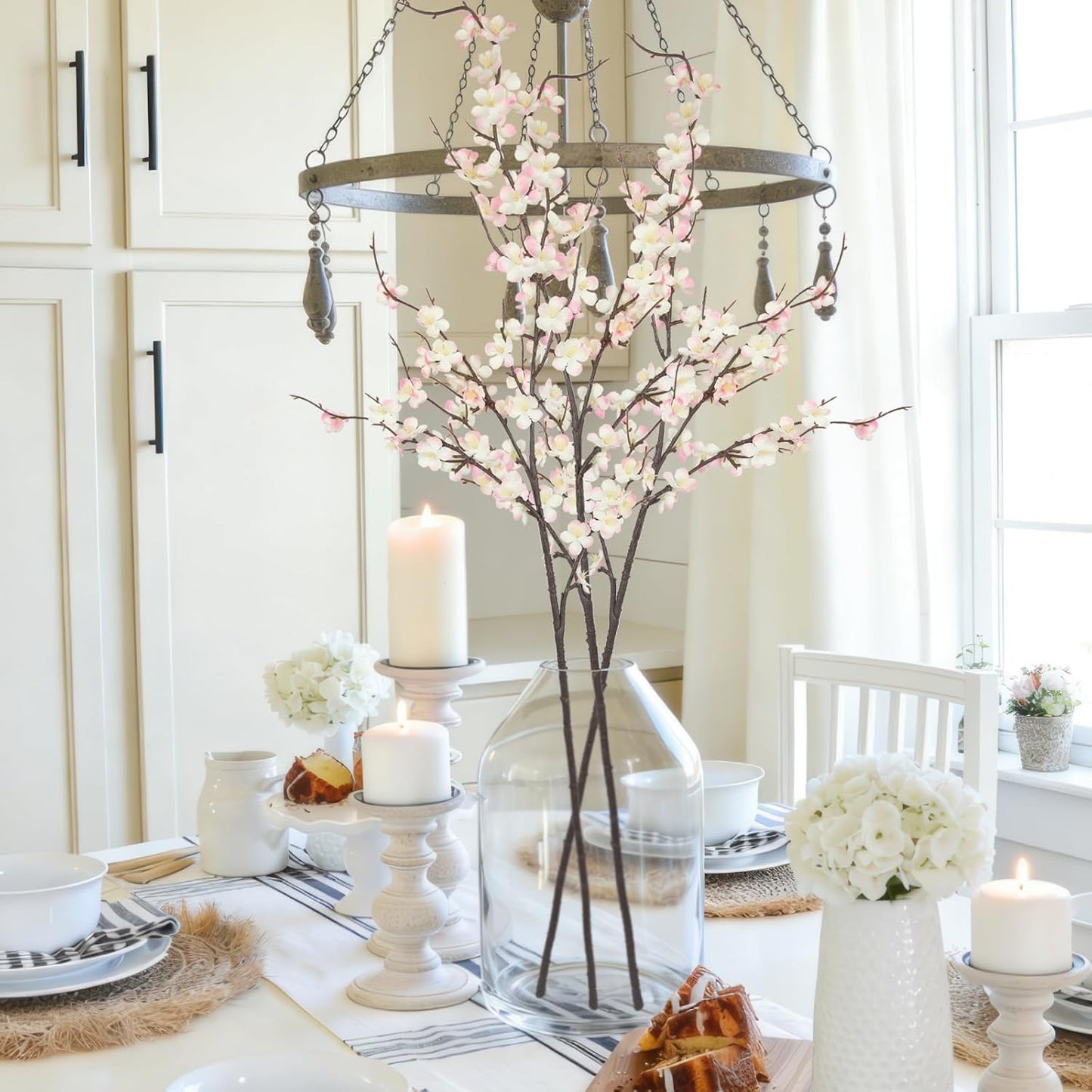 3 Pcs Cherry Blossom Branches Artificial Flowers for Spring Indoor Decoration Pink Faux Spring Flowers Stems 37'' Cherry Blossom Tree Decor with Long Stems for Tall Vases Arrangements Table