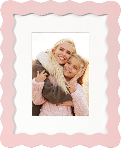 8x10 Cute Picture Frame, Wavy Curved Photo Frame with 5x7 Mat and Real Glass, Unique Funky Frame for Table and Wall Display, Home Office Desk Decoration Art, Baby Girl Gift (8x10, Light Pink)