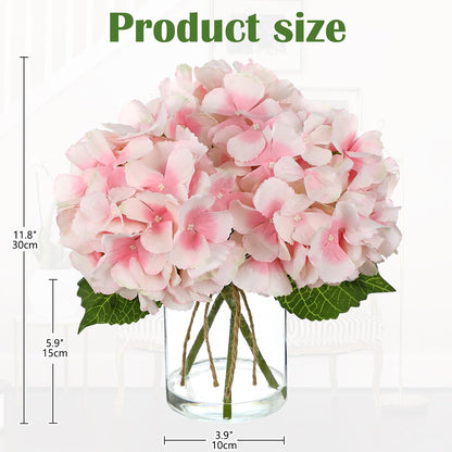 DILATATA Hydrangea Artificial Flowers with Glass Vase, Pink Real Touch Silk Hydrangea Arrangement with Faux Water, Small Faux Floral Centerpiece for Home Decor, Wedding, Bathroom, Shelf, Coffee Table