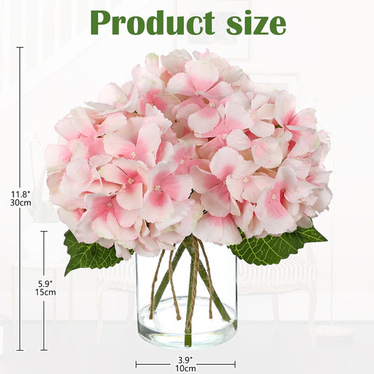 DILATATA Hydrangea Artificial Flowers with Glass Vase, Pink Real Touch Silk Hydrangea Arrangement with Faux Water, Small Faux Floral Centerpiece for Home Decor, Wedding, Bathroom, Shelf, Coffee Table