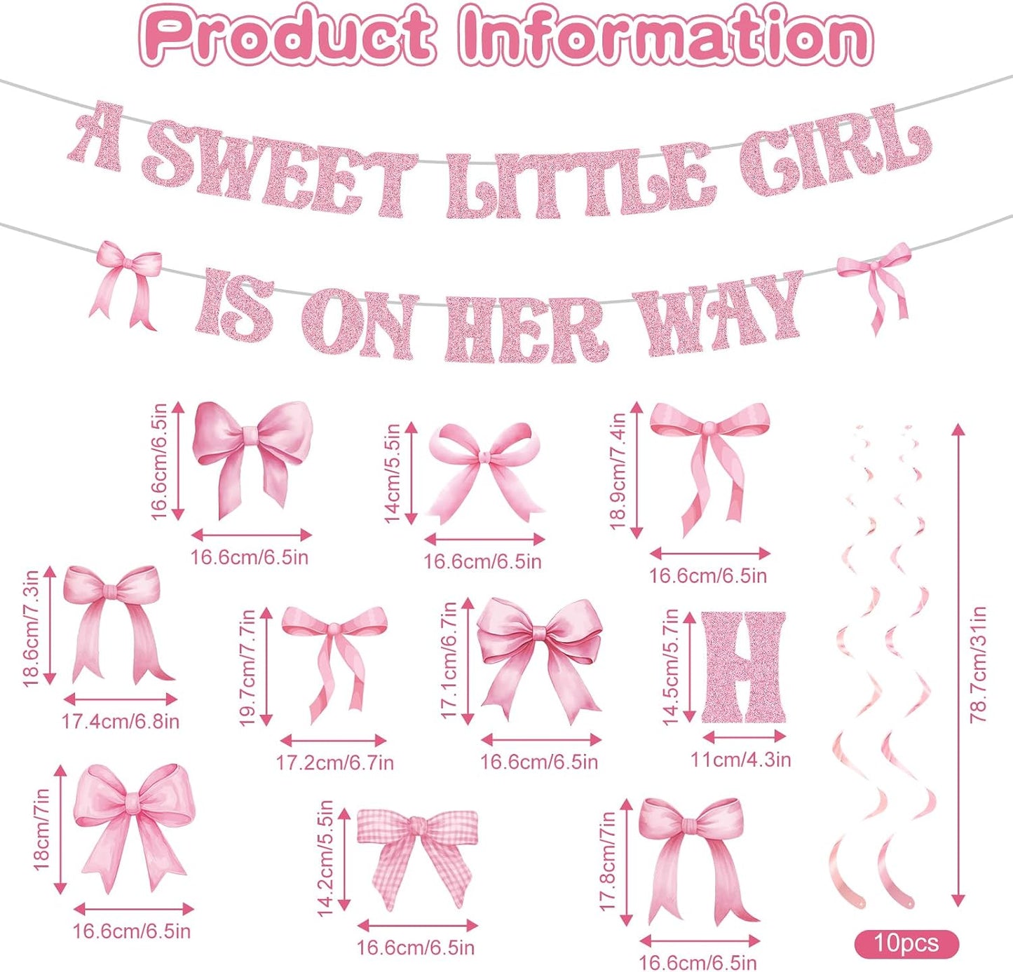 Pasimy Pink Baby Shower Decorations a Sweet Little Girl Is on Her Way Banner Pink Bow Swirls Coquette Baby Shower Decor for Birthday Gender Reveal Photo Props Sign Party Supplies