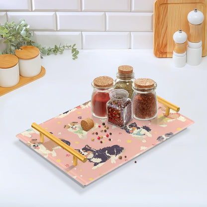Pastel Peach Dogs Decorative Meal Trays with Handles Large Decorative Tray for Jewelry Perfume for Kitchens & Serving Guests