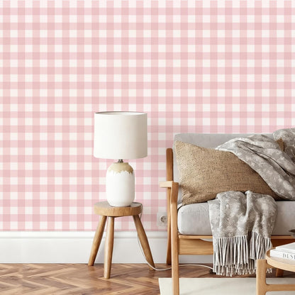 Plaid Peel and Stick Wallpaper 17.7''x197'' Pink Plaid Contact Paper Boho Checkered Wall Paper Self Adhesive Vinyl Removable Wallpaper for Bedroom Nursery Living Room