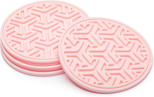 Drink Coasters for Tabletop Protection - Set of 4 No-Slip Silicone Rubber Coasters for Coffee Table, Desk & More - USA-Made Coasters for Drinks w/Liquid-Catching Grooves (Light Pink)