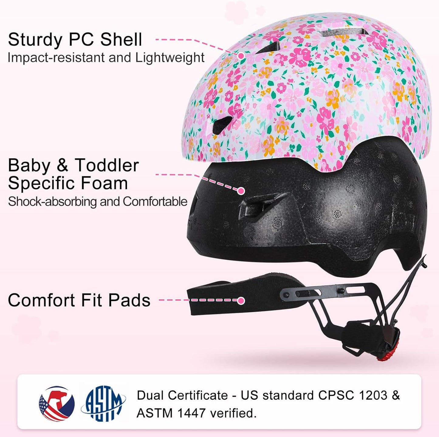 Toddler Helmet, Baby Infant Kids Bike Helmet for Kids Age 1-3/2-4/3-5/5-8 Adjustable Toddler Bike Helmets for Boys Girls for Scooter Skateboard Cycling