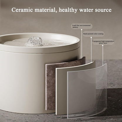 Ceramic Cat Water Fountain 33.82oz/1L Automatic Super Silent Pet Drinking Dispenser with 7 Replacement Filters Dog Water Bowl Dispenser - for Pets Indoor（Ceramic Pink）