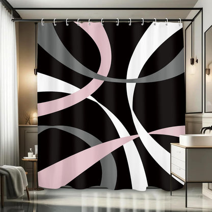 Abstract Line Minimalist Shower Curtain 60Wx71L, Black Pink Gray Shower Curtains for Bathroom Decor, Geometric Modern Contemporary Shower Curtain Set Home Decor 12 Pack Hooks