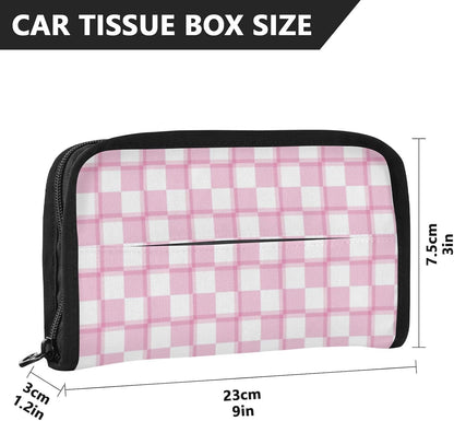 Car Tissue Holder Car Napkin Holder Car Tissue Box Dispenser Storage Case Sun Visor Mask Holder with Adjustable Straps Reusable Refillable Pink and White Checkerboard