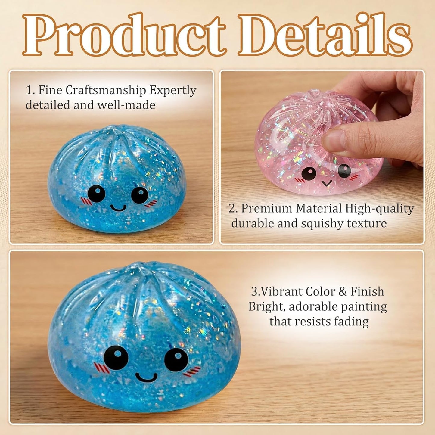 Dumpling Squishy, New Mystery Glitter Dumpling Squishies with Steamer, Sensory Squeeze Toy for Stress Relief, Soft Decompression Dough for Adults Office and Home Use (Pink)