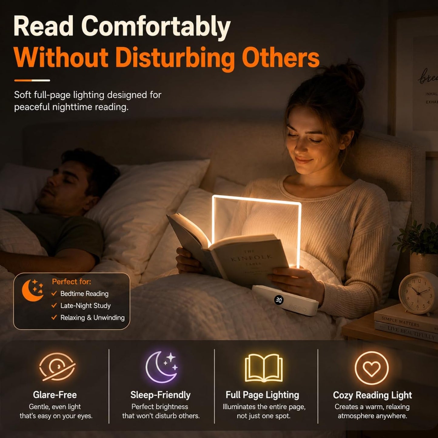 TWINPAIR LED Book Light for Reading, USB Rechargeable Flat Reading Lamp with Full Page Light, 3 Colors 2 in 1 Night Light,Dimming & Timer Reading Light Gift for Book Lovers, Students, Readers (Pink)