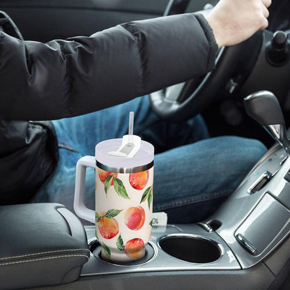 ALAZA Peach Watercolor Fruit Tumbler with Handle and Straw Lid Vacuum Insulated Cup Stainless Steel 30 oz