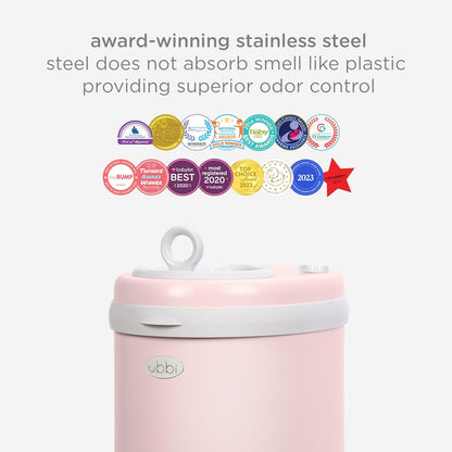Ubbi Steel Diaper Pail, Odor Locking, No Special Bag Required, Award-Winning, Registry Must-Have, Blush Pink