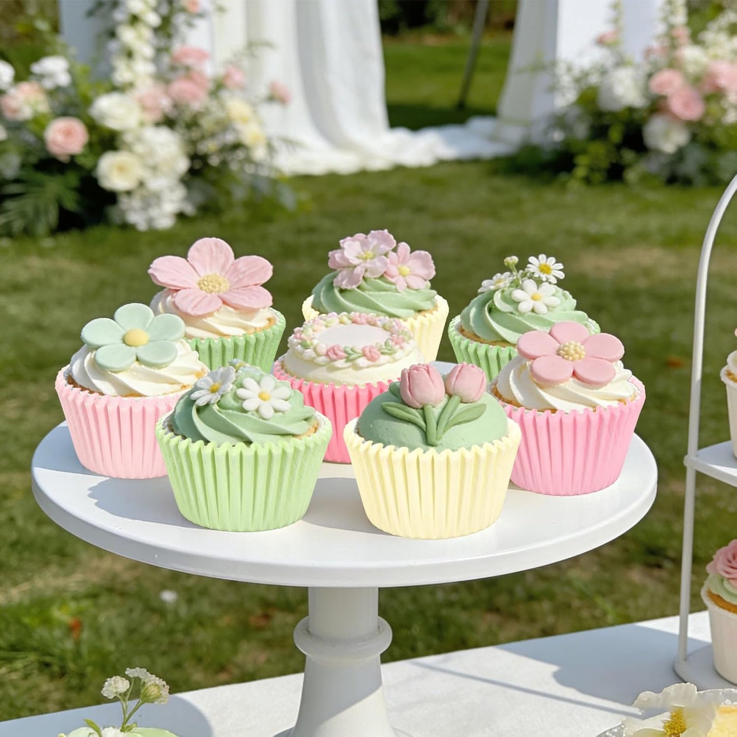 Whaline 300Pcs Pastel Colorful Cupcake Liners Paper Baking Cups Gradient Pink Green Standard Muffin Cupcake Wrappers for Spring Easter Wedding Baby Shower Birthday Party Supplies