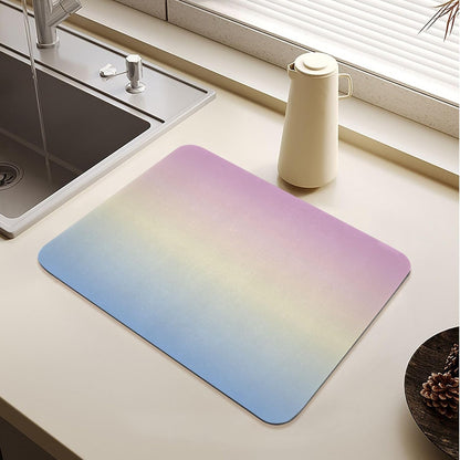 Blue Light Pink Gradient Dish Drying Mat for Kitchen Counter Absorbent Coffee Bar Mat for Countertops Easy to Clean Kitchen Drying Mats for Sink Dishes Pans Rack Utensils, 23.6"x19.7"