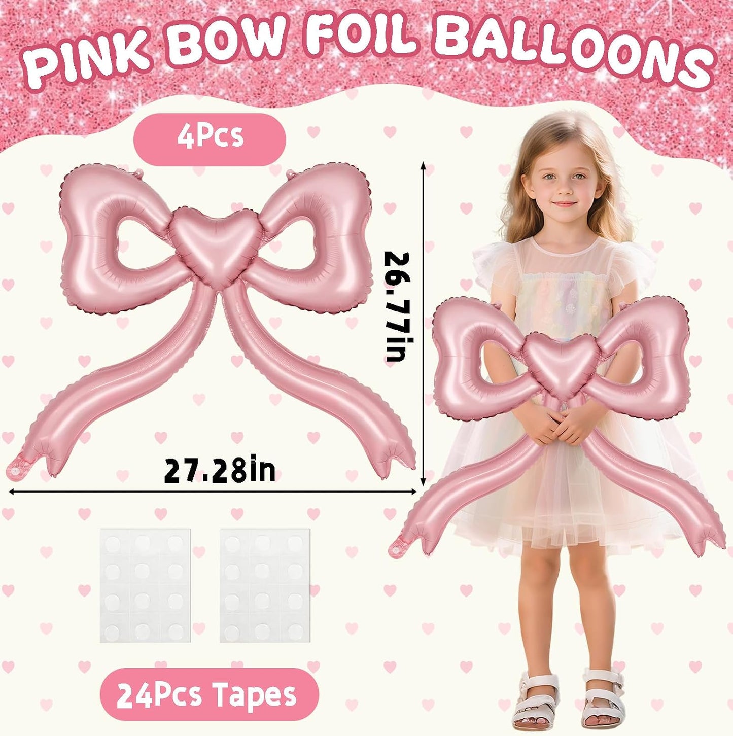 Pink Bow Balloons for Bachelorette Party Decorations - Pink Balloons Bow Theme Princess Birthday Party Decorations Women Girls, Bridal Engagement Wedding Bachelorette Mother's Day Decor Supplies