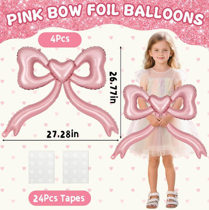 Pink Bow Balloons for Bachelorette Party Decorations - Pink Balloons Bow Theme Princess Birthday Party Decorations Women Girls, Bridal Engagement Wedding Bachelorette Mother's Day Decor Supplies