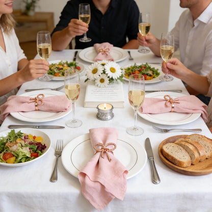 Rose Gold Bow Napkin Rings Set of 24 for Wedding Party Birthday Holiday Family Dinner Daily Table Decor,Elegant Metal Bow Tie Napkin Ring Holders for Valentine's Day Banquet Decoration