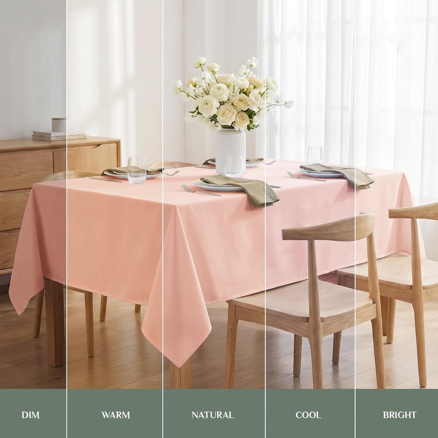 Softalker Rectangle Tablecloth, Waterproof Table Cloths Wrinkle Free Fabric Washable Polyester Table Cover for Dining Tables Party Outdoor Camping Parties Buffet - 60 x 84 inch, Pink