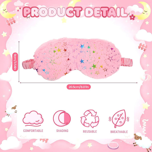 UTENEW 4 Pieces Glitter Stars Pattern Plush Sleep Mask, Soft Eye Cover, Faux Fur Sleeping Blindfold Eyeshade with Elastic Strap & Satin Back for Travel Sleepover Nap Party Supply Girls Women, 4 Colors