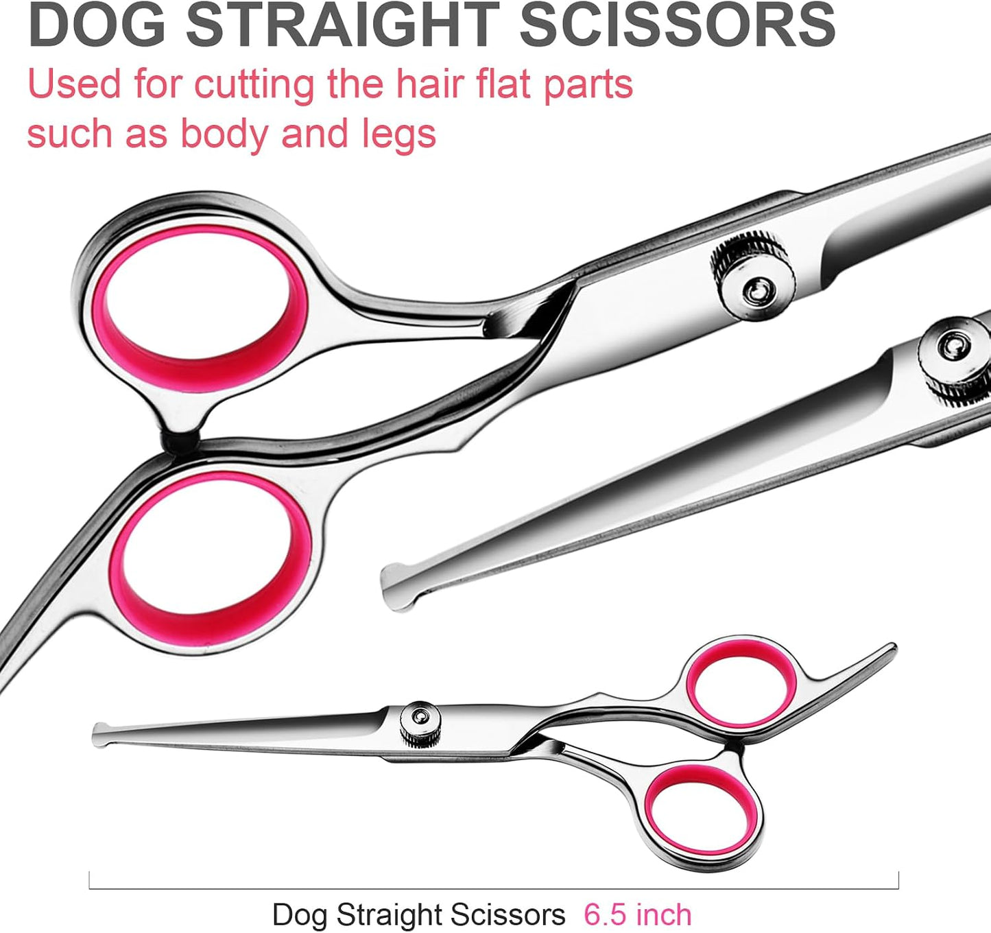 FAIGEO Dog Grooming Scissors Kit, Premium Stainless Steel Dog Shears with Curved Shears, Sharp Durable for Dogs Cats+Pink 4 Piece