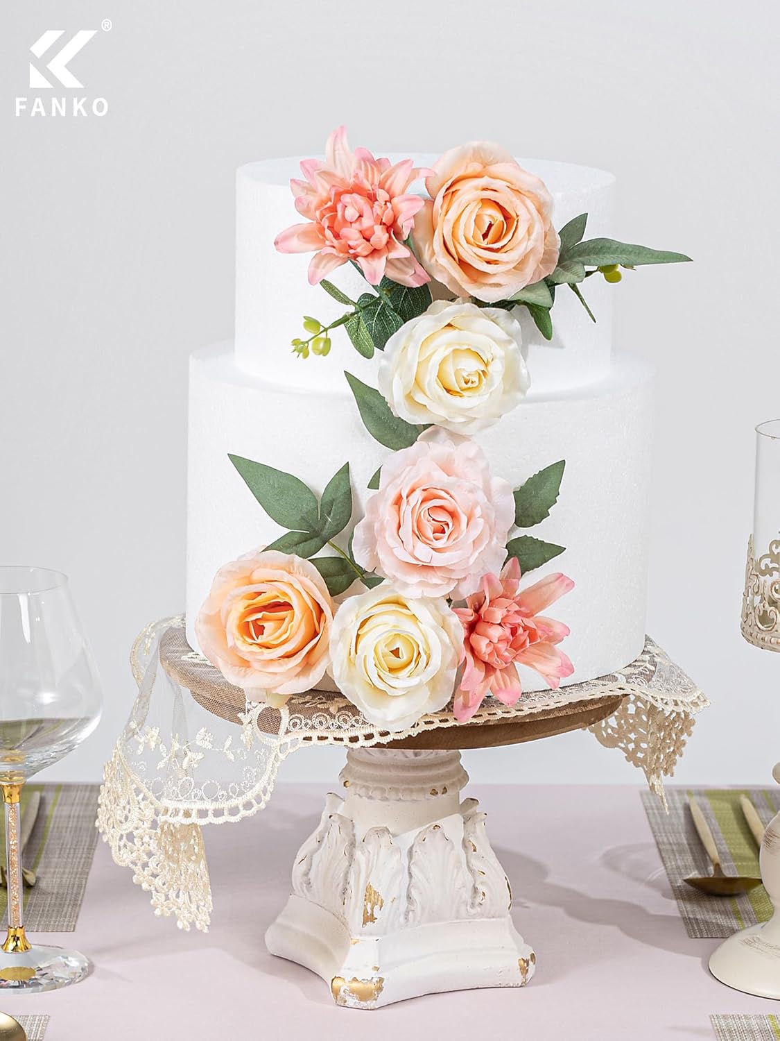 FANKO Artificial Flowers for DIY, Cream Peach Blush Pink Faux Flowers Bouquet, Fake Rose Silk Flowers for Vase, Home Decor, Garland, Wedding, Birthday, Party, Romantic Celebration